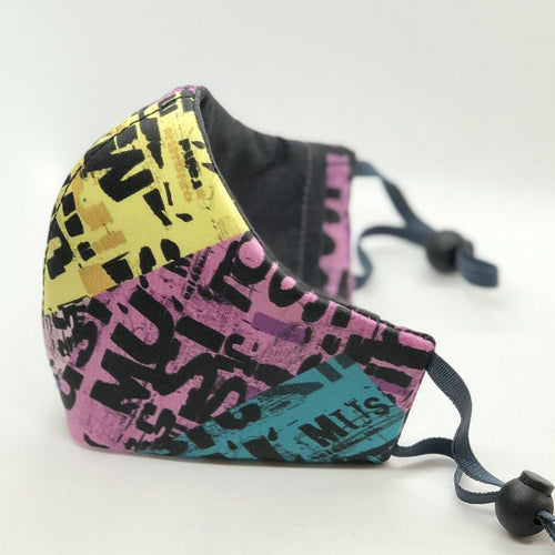 MASK - Unisex Face Masks -  Purple & Yellow Text Print