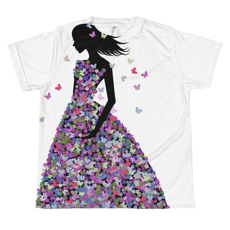 Girl in Grey & Mauve Blooms & Butterflies Dress T-shirt